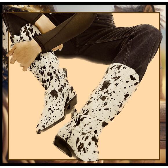 Free People We The Free Allistar Western Inspired Hair-On Pointed Toe Boots Sz 8 - Picture 9 of 9